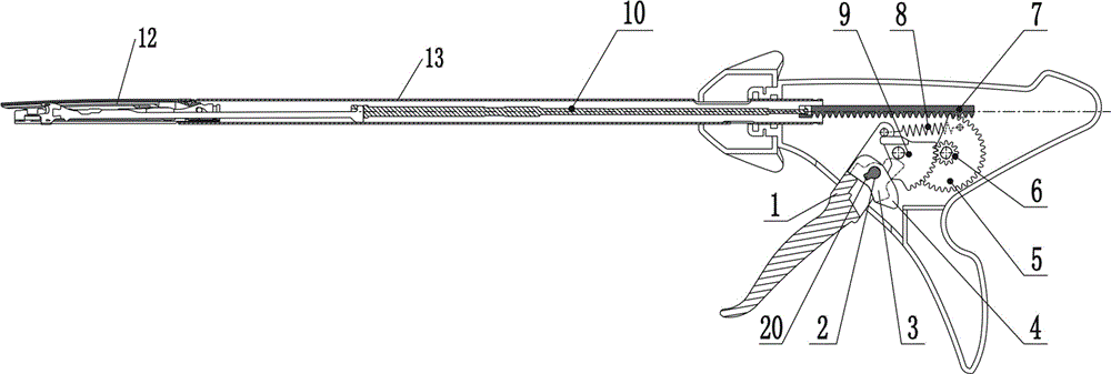 One-part propelling and back-off mechanism and endoscope lower cutting anastomat formed by same