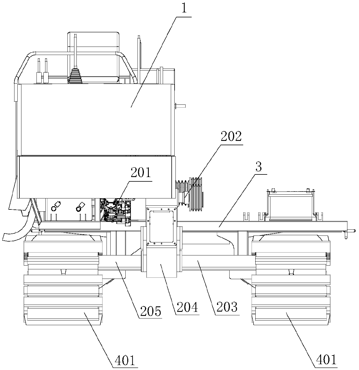 A profiling vibration-absorbing crawler-type walking chassis of a grain combine harvester