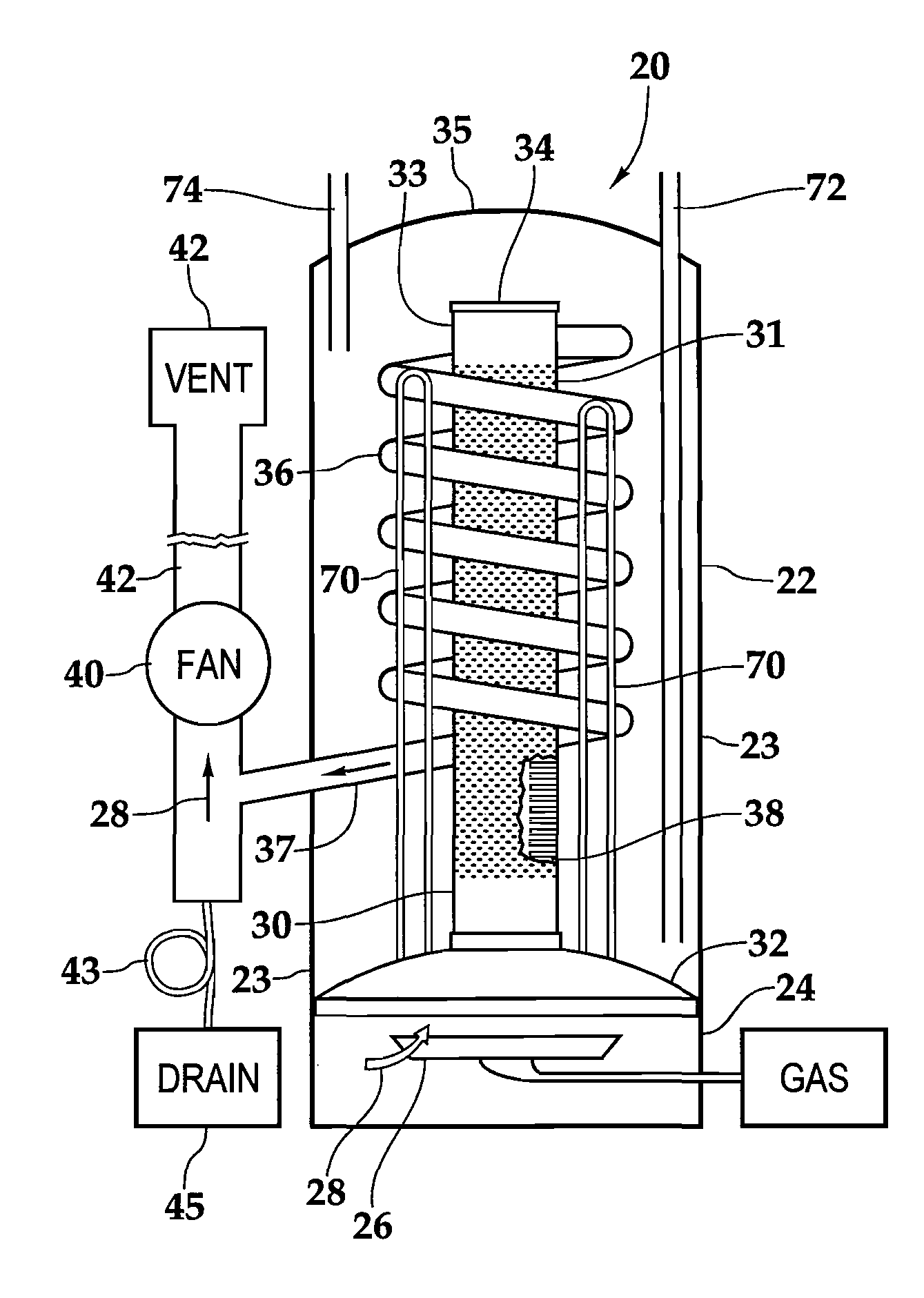 Water heater with condensing flue