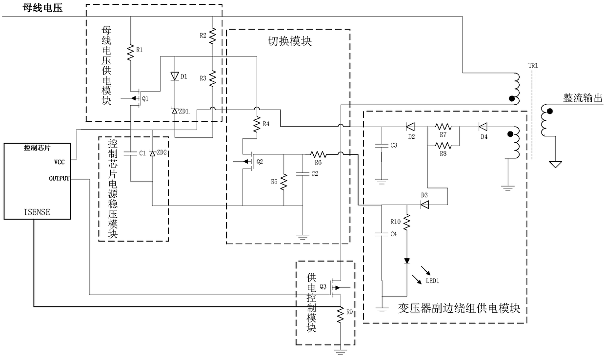 A self-powered power supply circuit for a flyback power converter