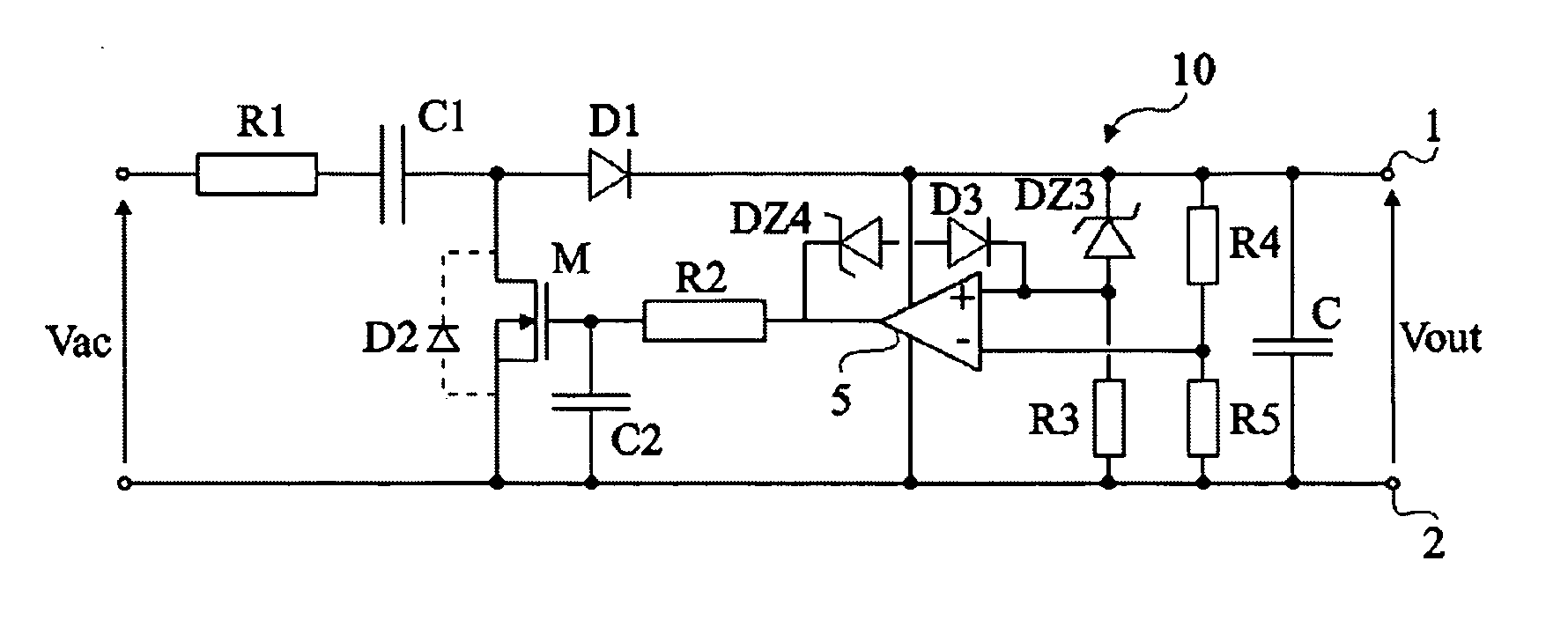 Capacitive power supply circuit and method