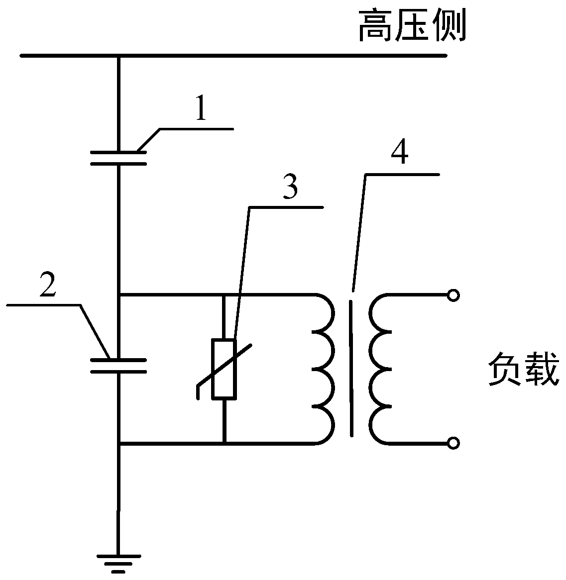 Reactive compensation type capacitor voltage reduction power taking device and working method