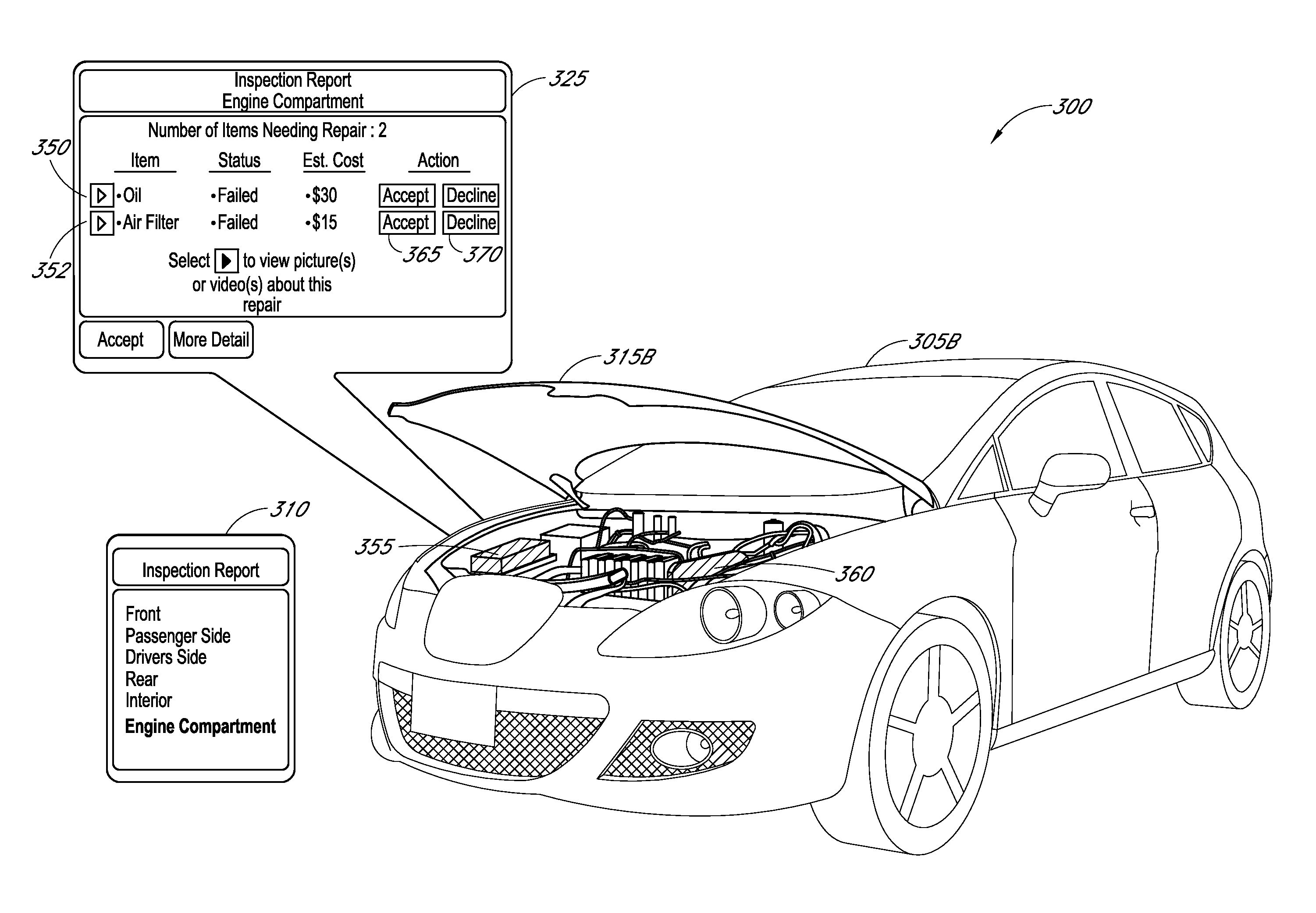 Inspection reporting including a 3D vehicle model