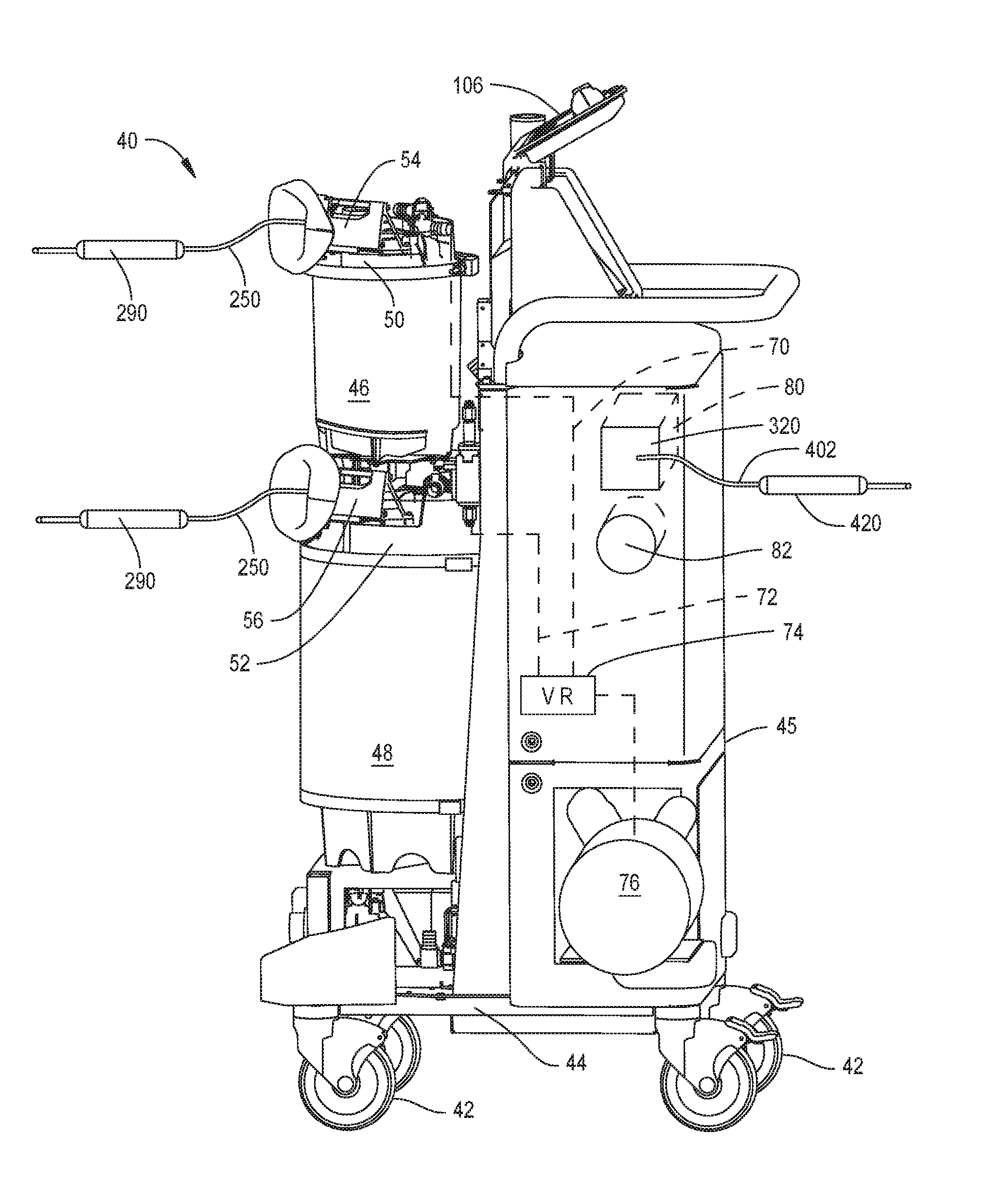 Medical/surgical waste collection unit with a light assembly separate from the primary display, the light assembly presenting information about the operation of the system by selectively outputting light
