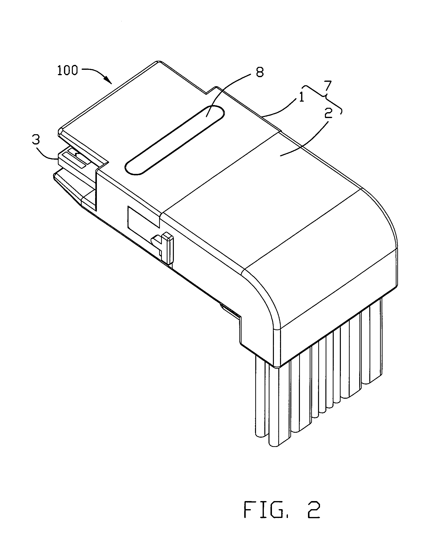 Plug connector with improved cable arrangement and having retaining arrangement securely retaining mating substrate therein