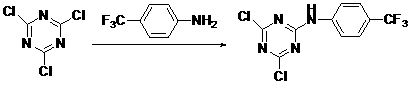 2,4-dichloro-6-(4-aminobenzotrifluoride)-1,3,5-triazine and preparation method and application thereof