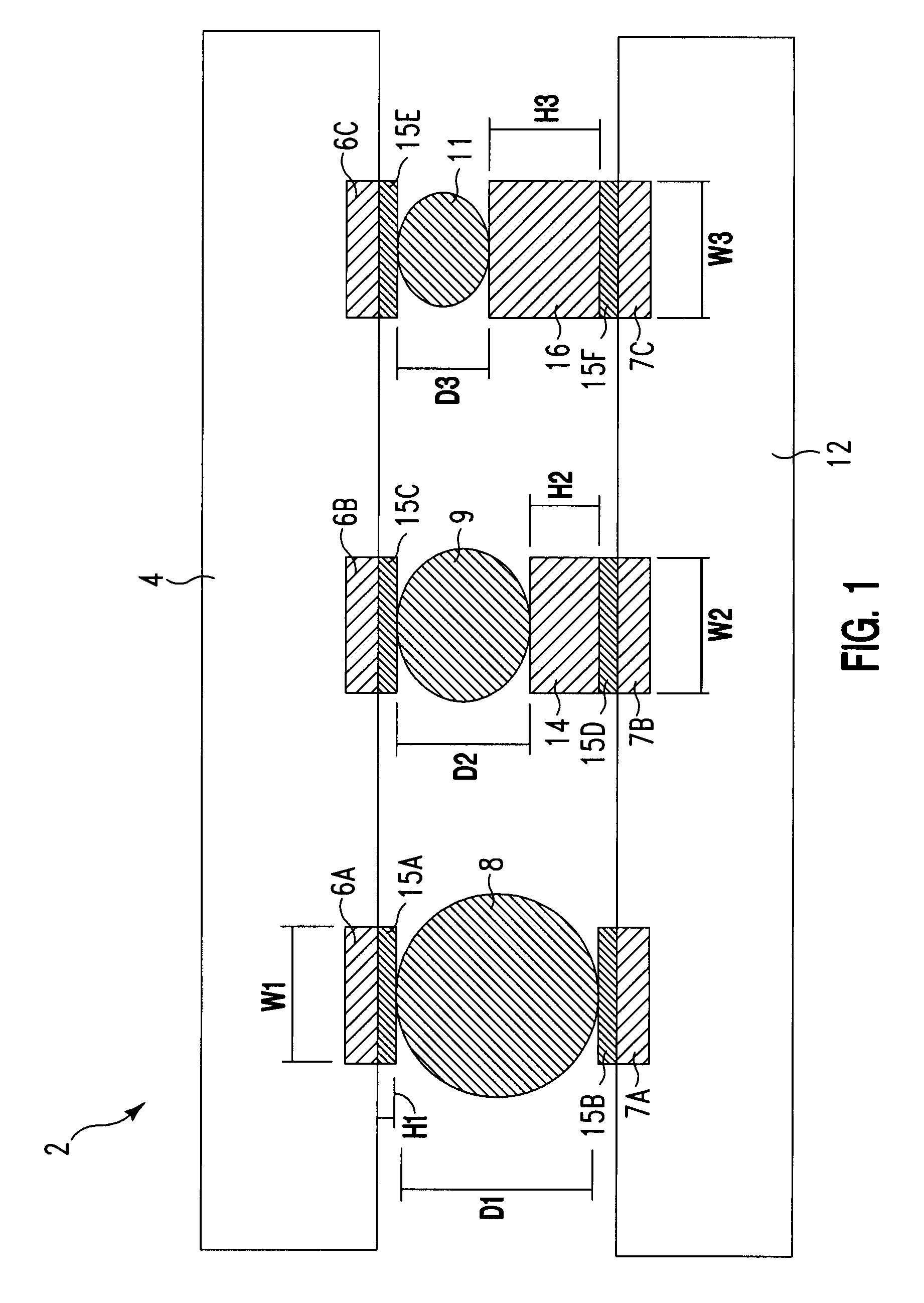 Structure and method for producing multiple size interconnections