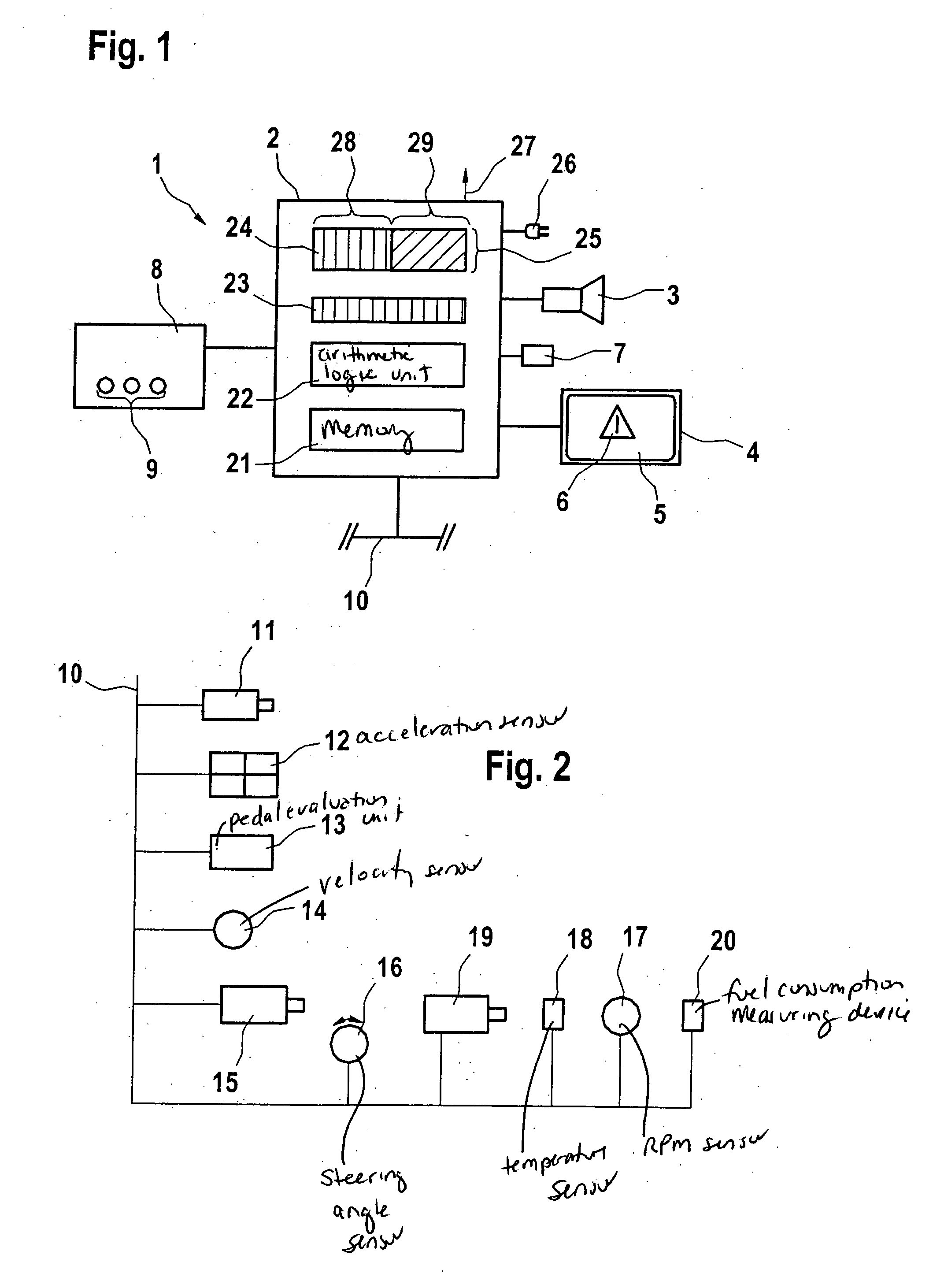 Device for warning the driver of a vehicle