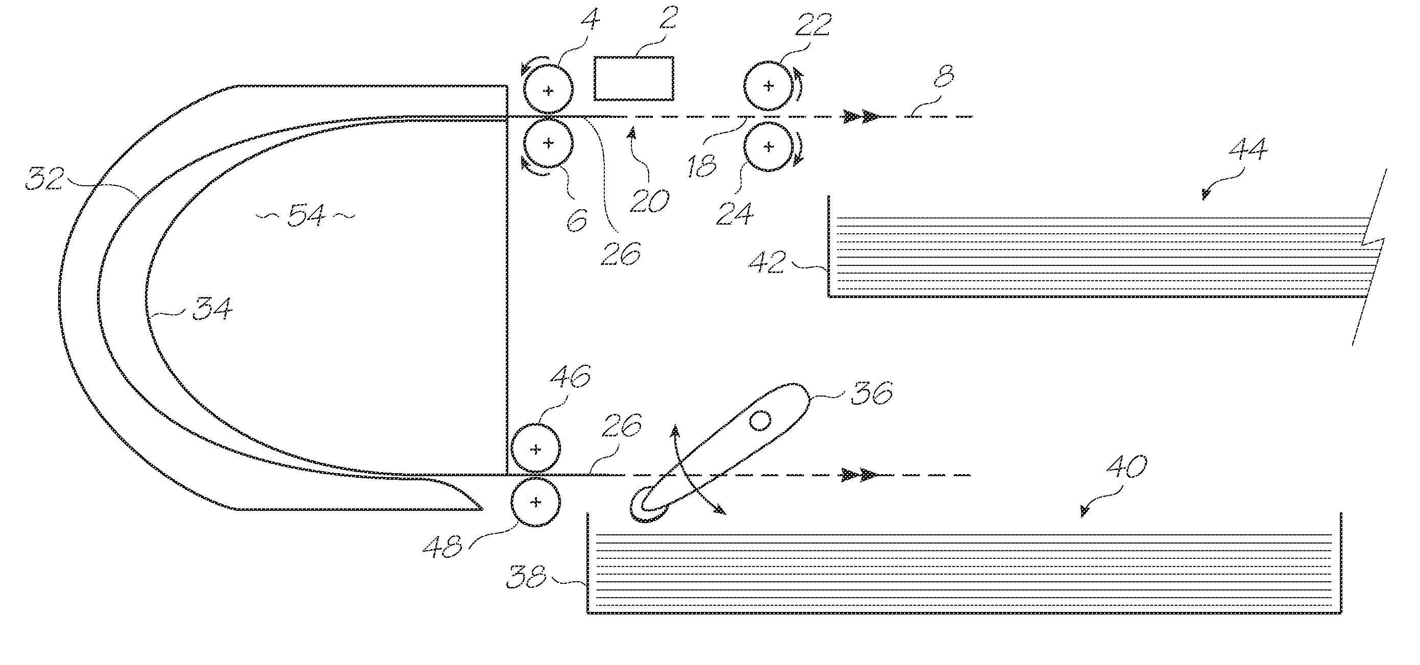 Sheet feed assembly defining curved and straight feed path