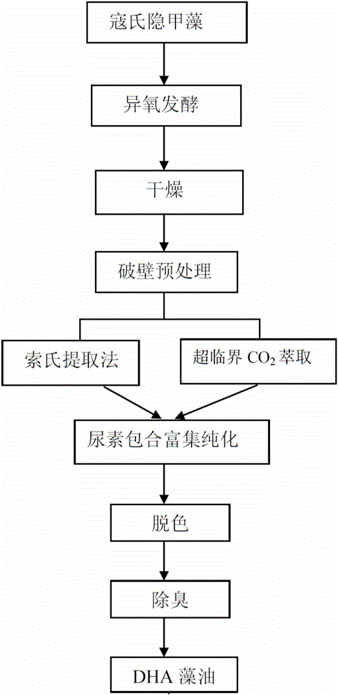 Method for extracting and preparing DHA (docosahexaenoic acid) of algae oil