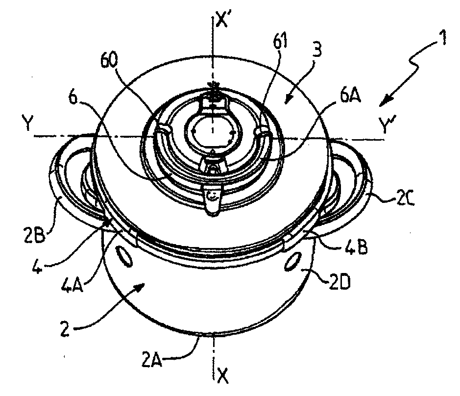 Pressure-cooking utensil provided with a locking/unlocking control member that operates asymmetrically