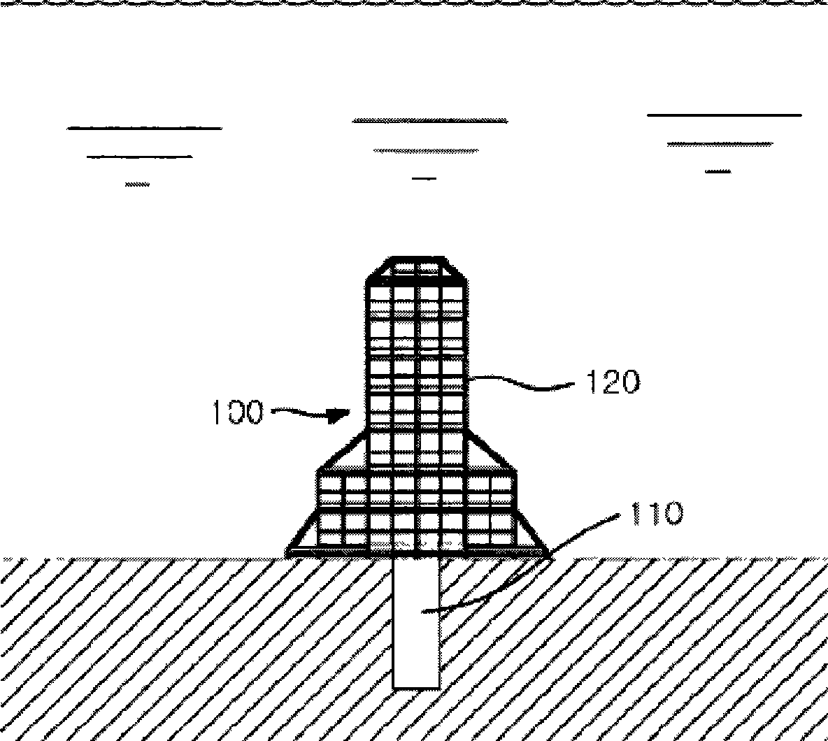 Seabed-fixed marine structure functioning as artificial reef and manufacturing method thereof