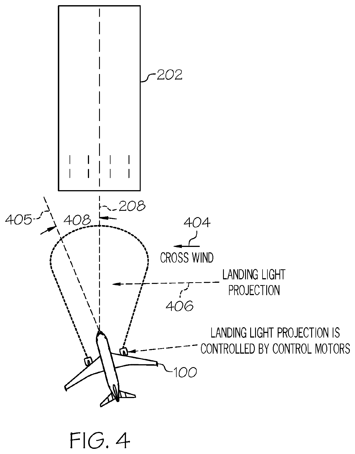 Automatically adjustable landing lights for aircraft