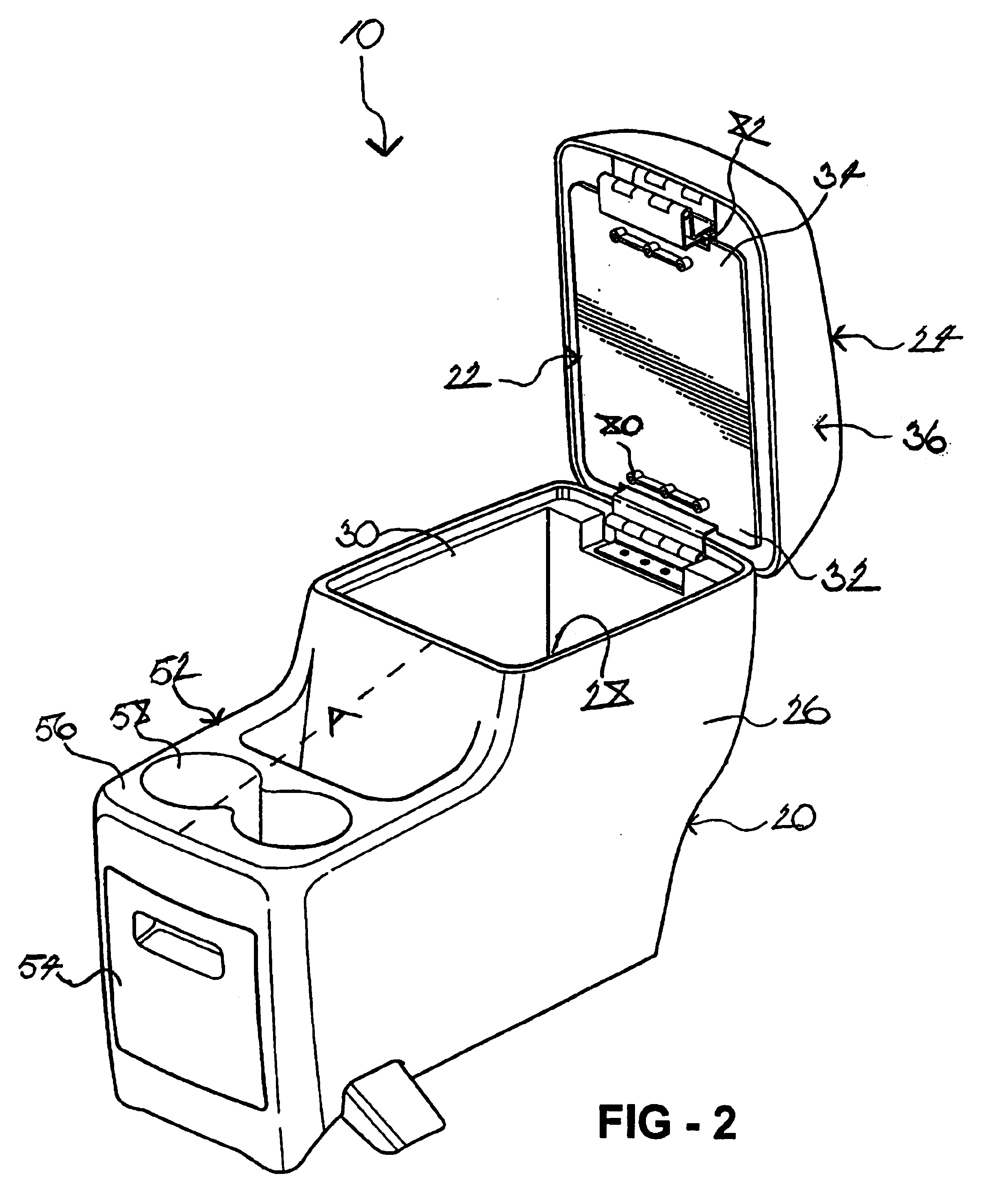 Console system having a double-hinged lid