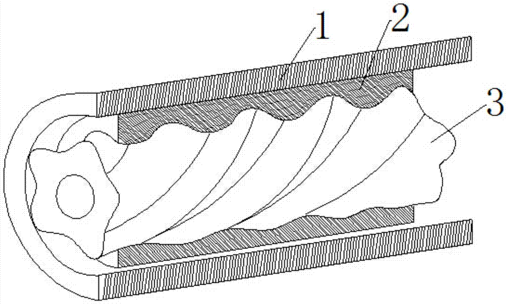 Screw drilling tool stator prepared from blend of PTFE and FEP, and fluorine-containing material applied to stator