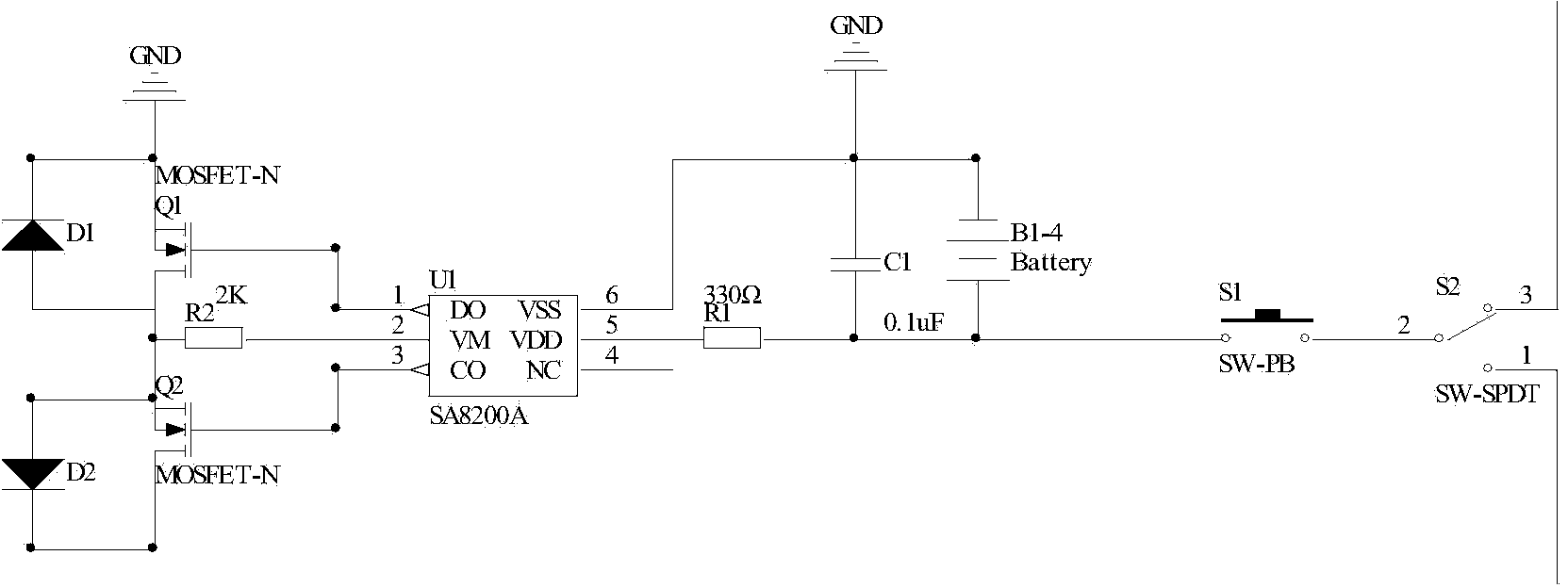 Battery charge and discharge circuit with multifunctional protection plate