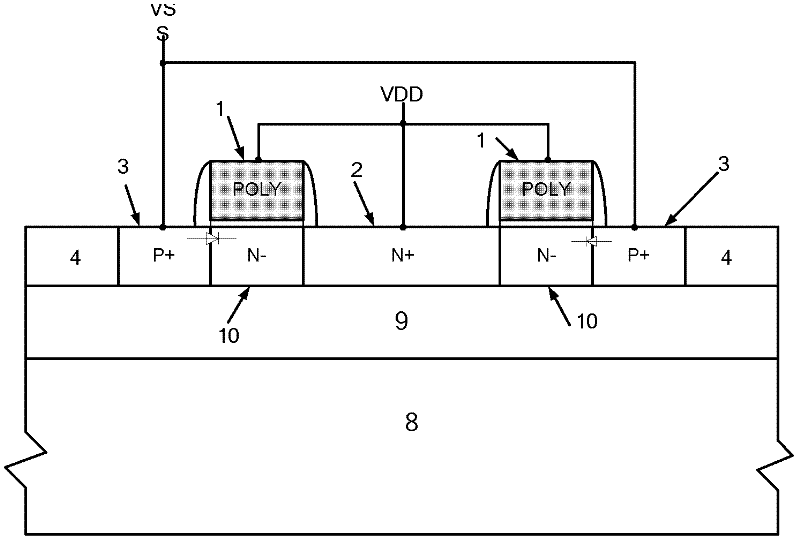 Electrostatic discharge (ESD) protection structure between silicon-on-insulator (SOI)/CMOS integrated circuit power supply and ground