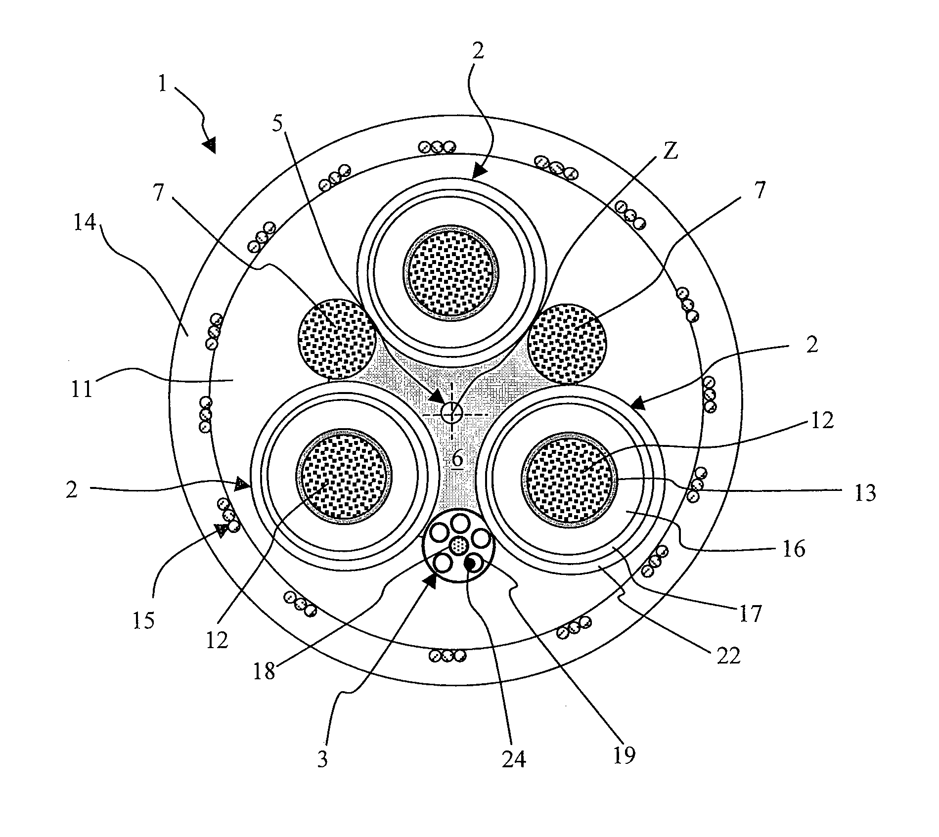 Method for measuring the length of an electric cable that uses an optical fibre element as a sensor