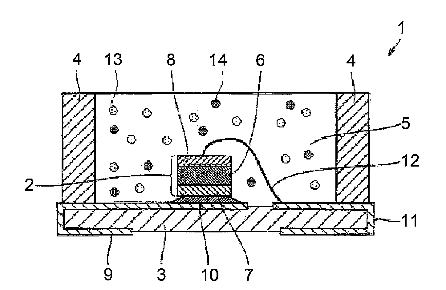 Lighting device with plural fluorescent materials