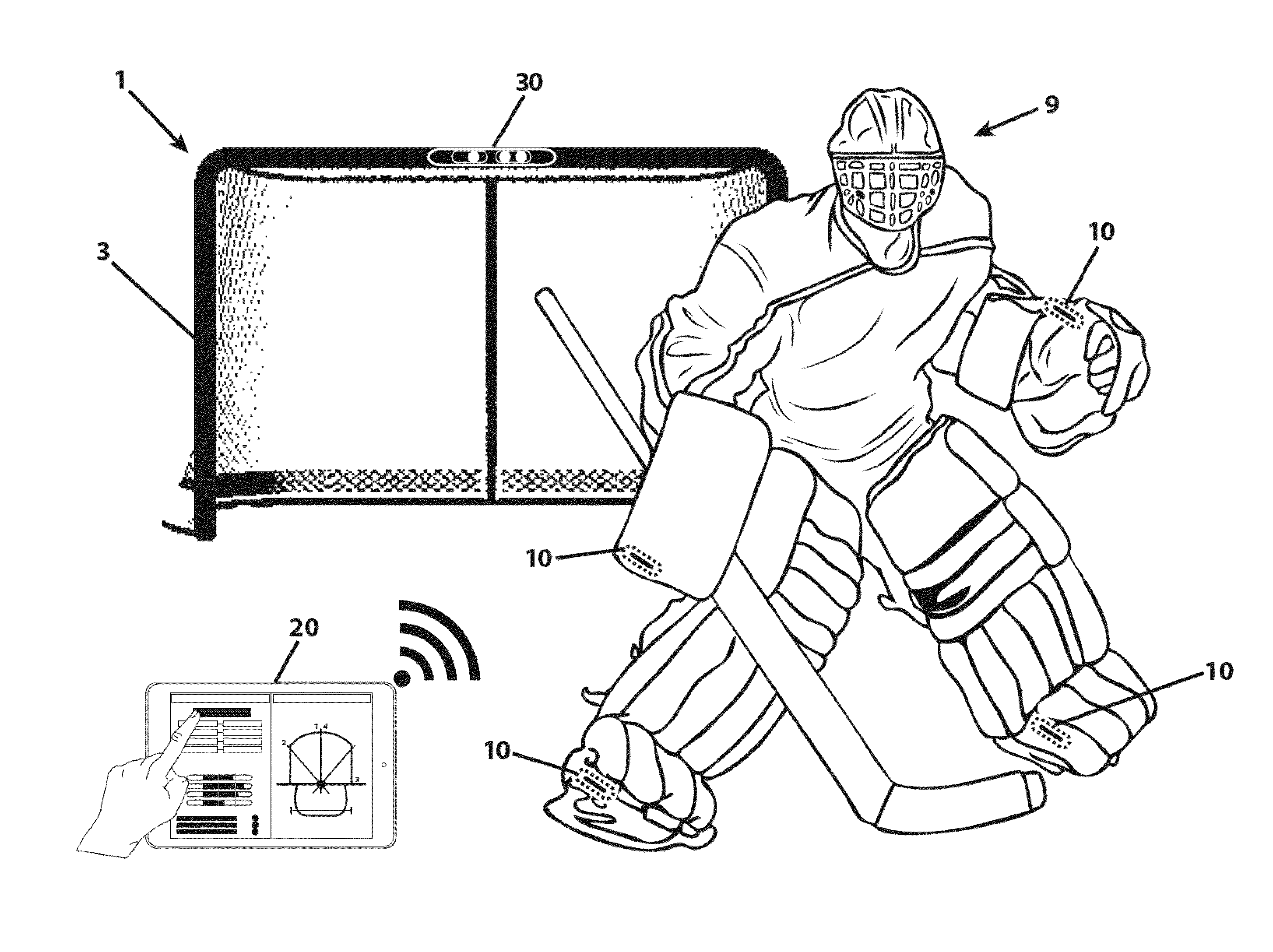 Methods and apparatus for goaltending applications including collecting performance metrics, video and sensor analysis