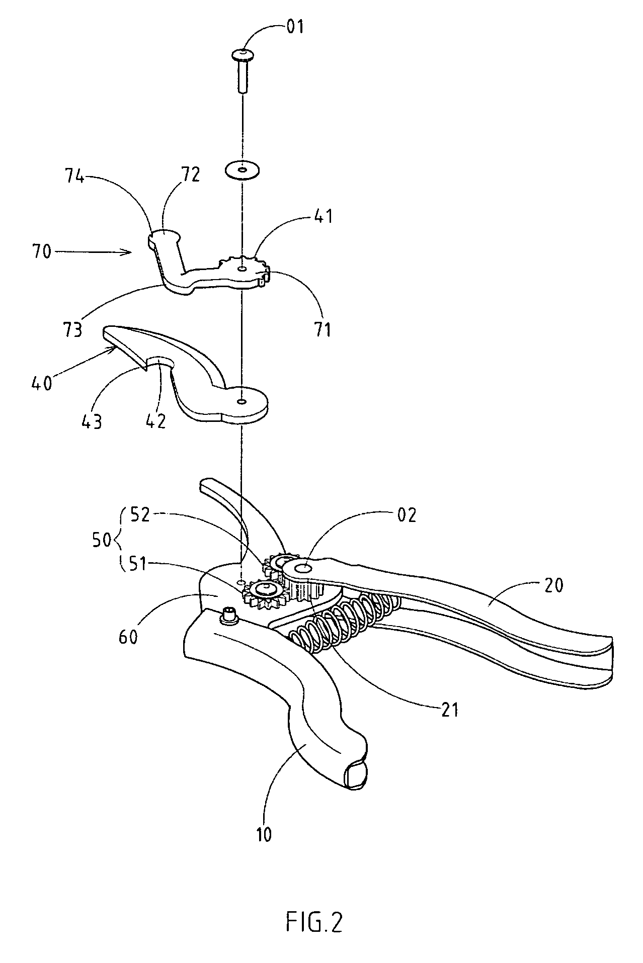 Gear-driven shears provided with a curved plate on a movable jaw