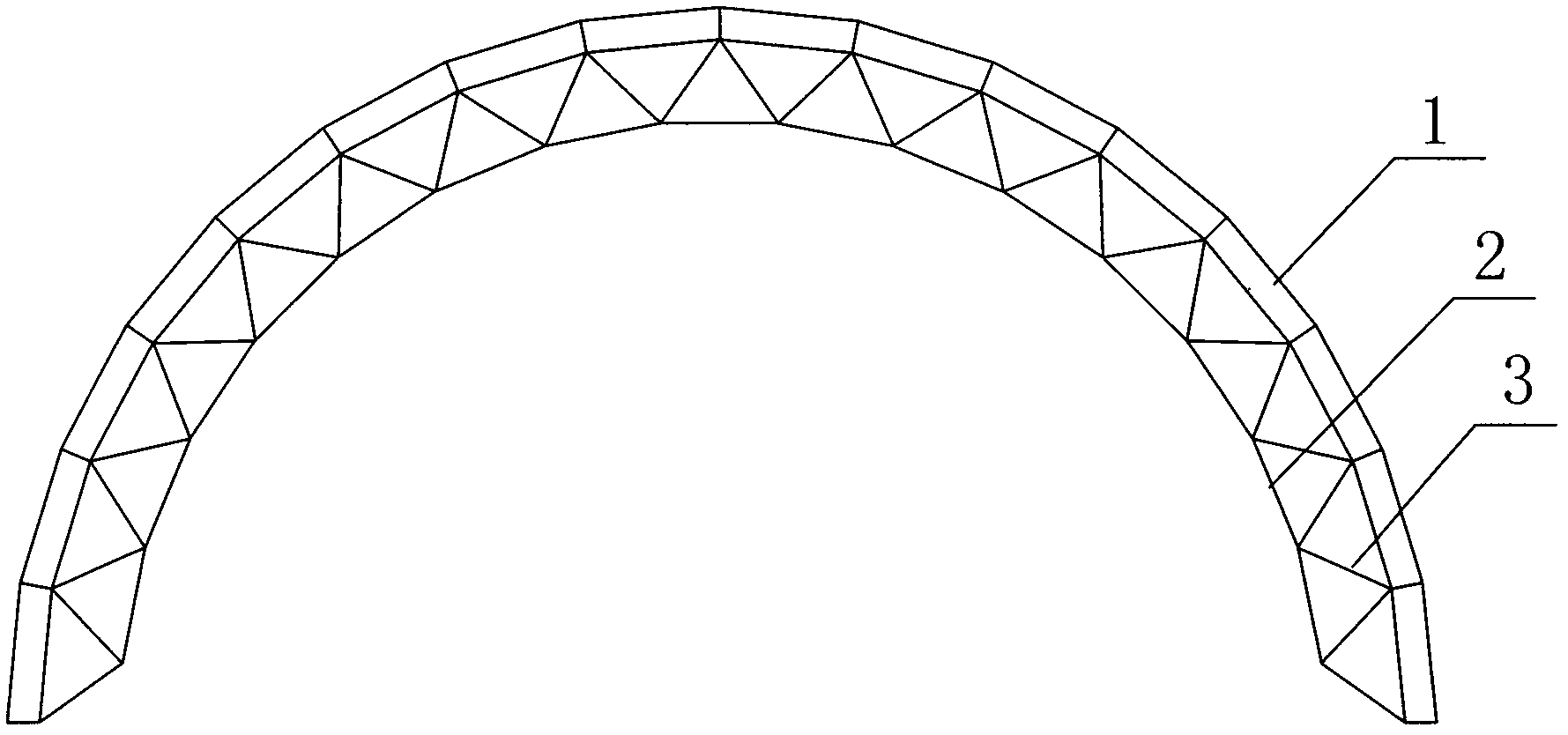 Spatial combined arched shell structure with two layers of cylindrical surfaces