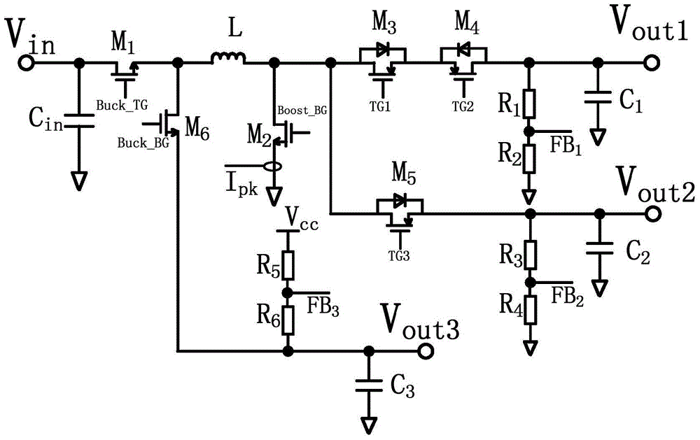 Voltage converting circuit based on single inductor and multiple outputs