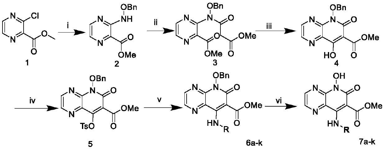 8-Amino-7-formic acid methyl ester-pyrazine-pyridone derivative and its preparation method and application