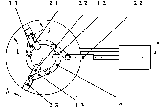 Three-jaw manipulator formed by three crank-slider mechanisms