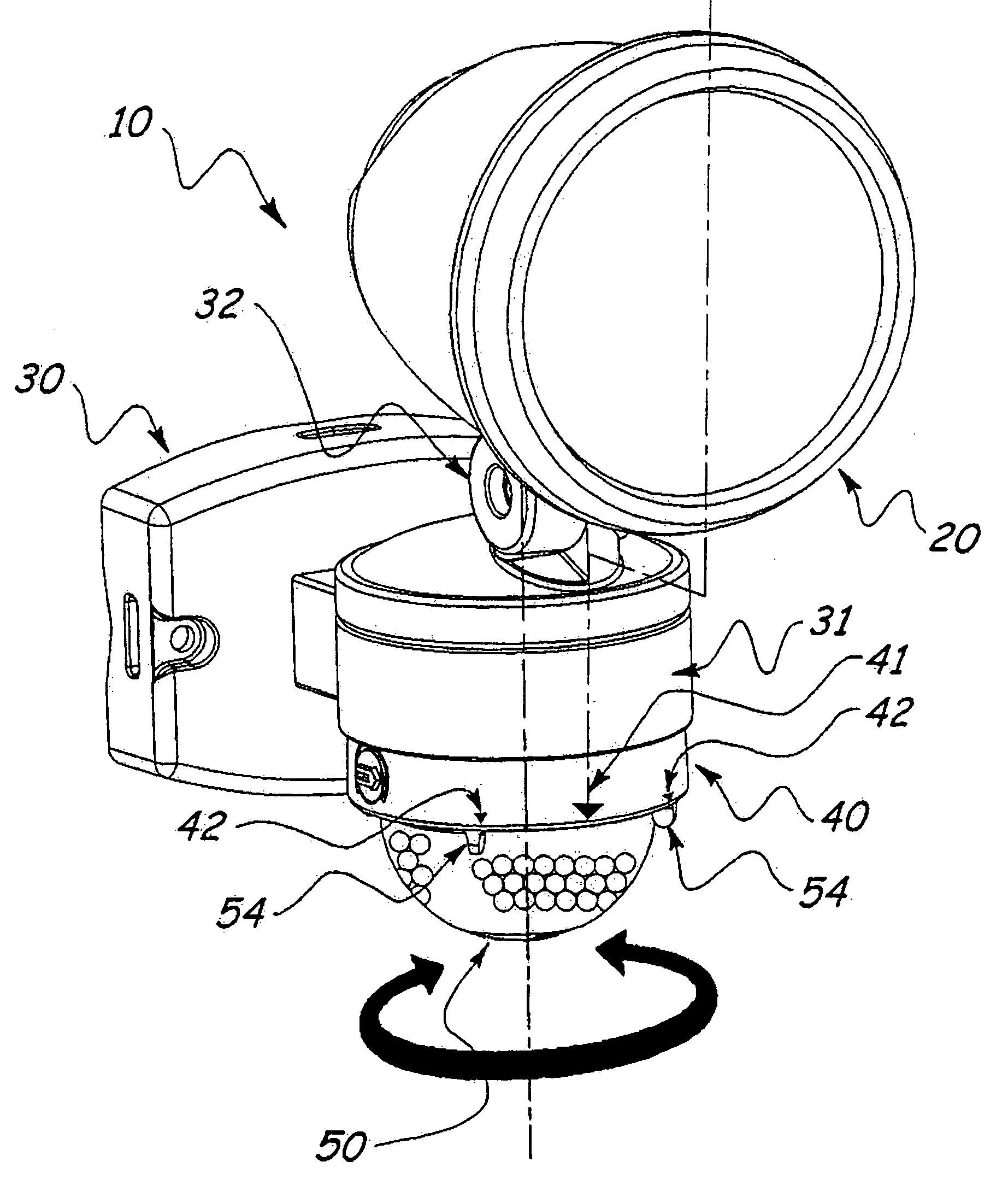 Motion detector device with rotatable focusing views and a method of selecting a specific focusing view