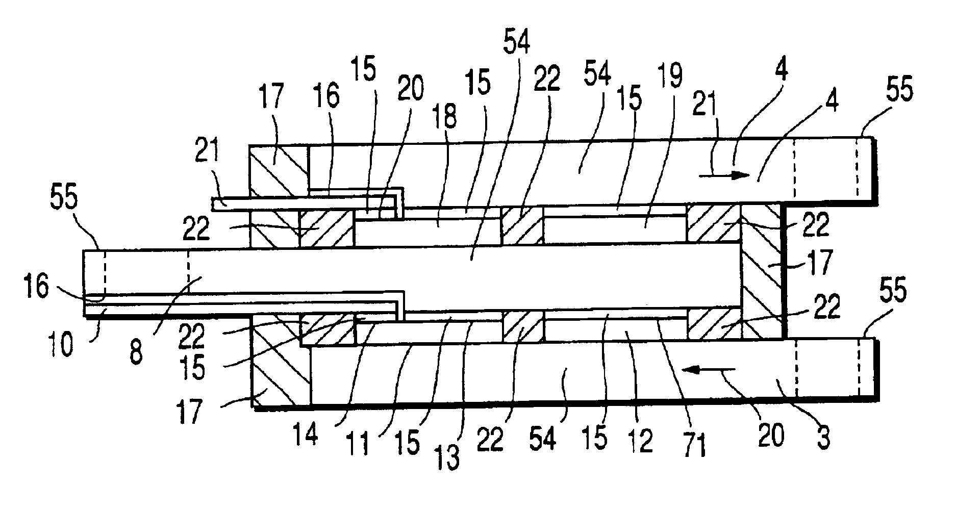 Semiconductor device having at least three power terminals superposed on each other