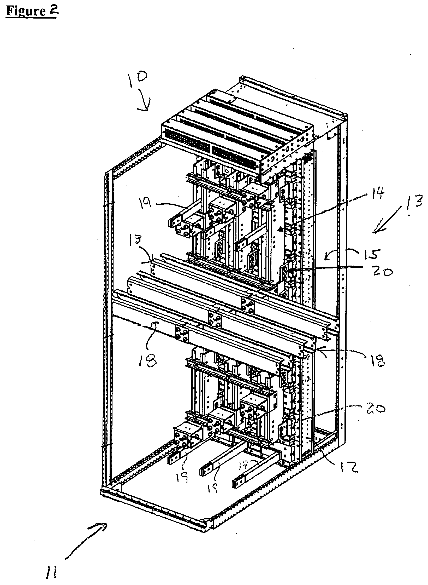 Modular arrangement of components of electrical equipment enclosure