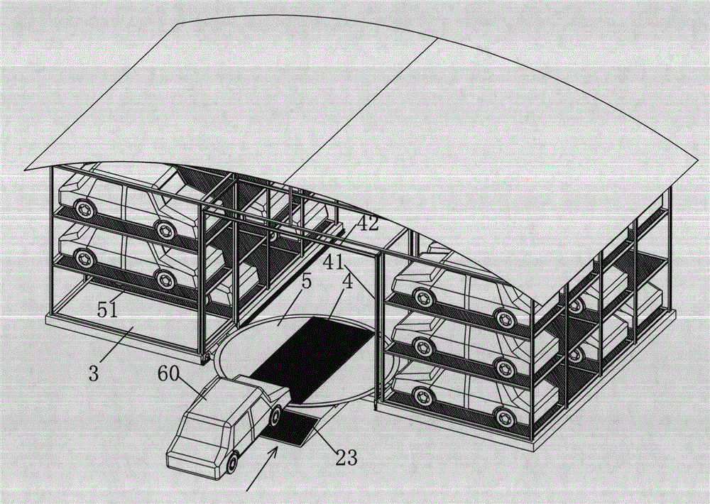 Two-tower multi-layer avoidance-free stereo garage and car storing and taking method thereof