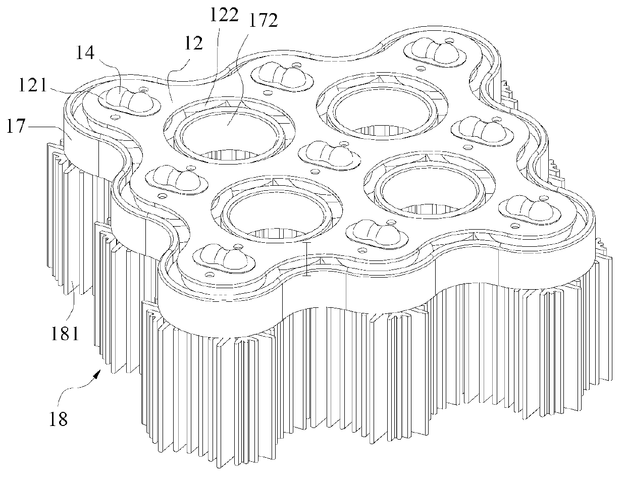 Light-emitting diode (LED) lamp unit with high heat-radiating performance and modular high-power LED lamp thereof