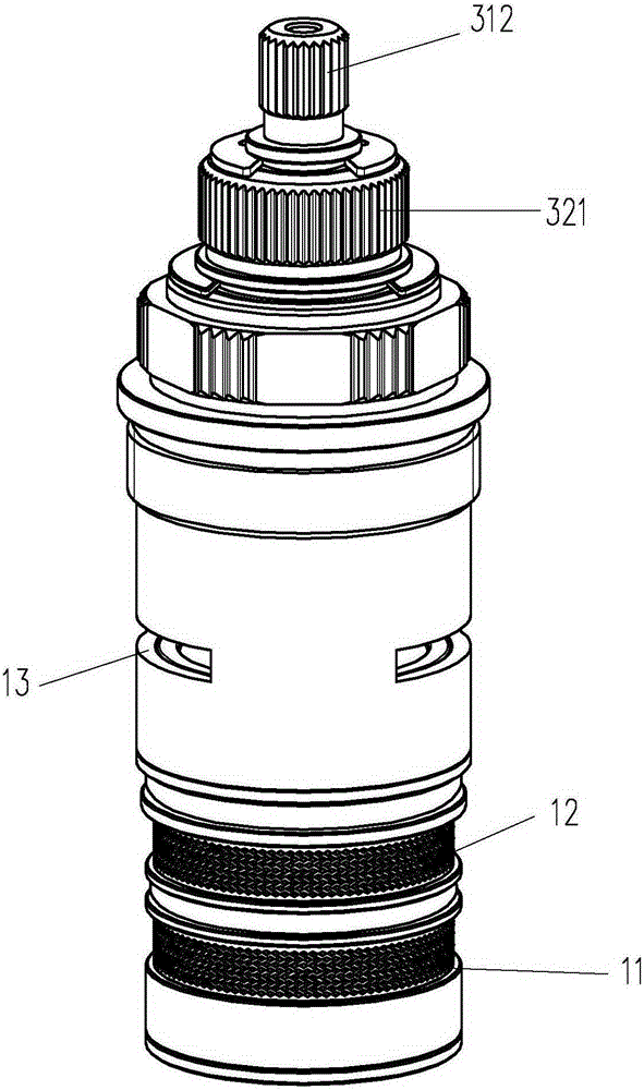 Double-handle coaxial temperature control valve element