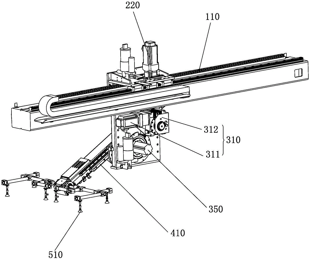 Suspension type deflection mechanical hand and stamping production line thereof