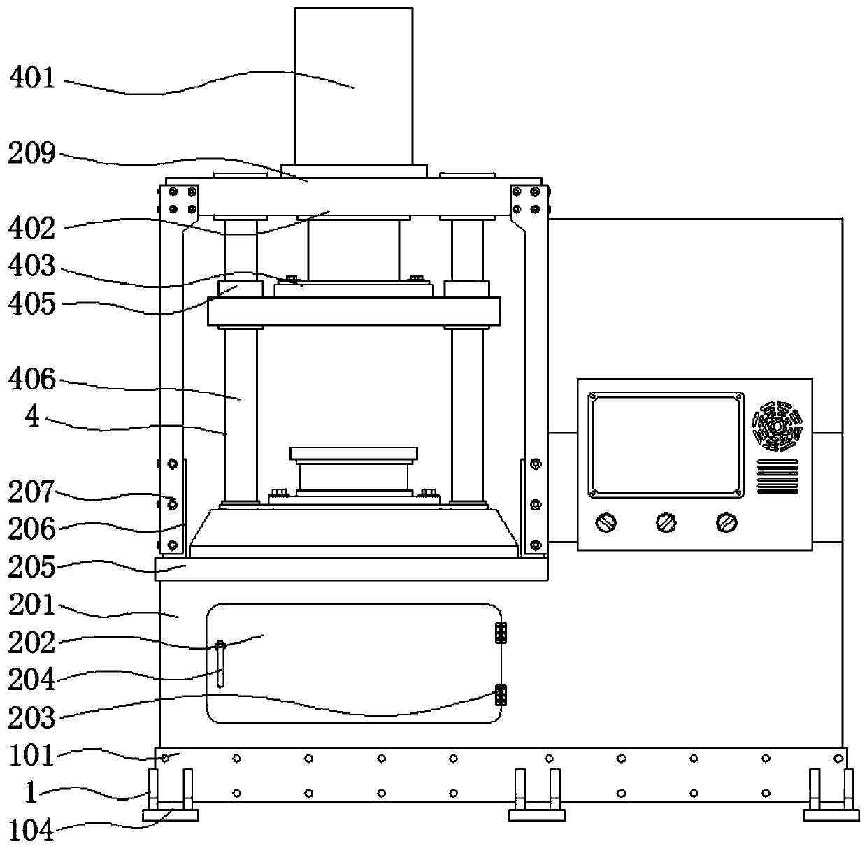 Pressing method of four-column hydraulic machine