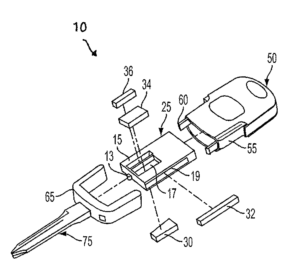 Chipless Key Head And Adapter For An Electronic Key