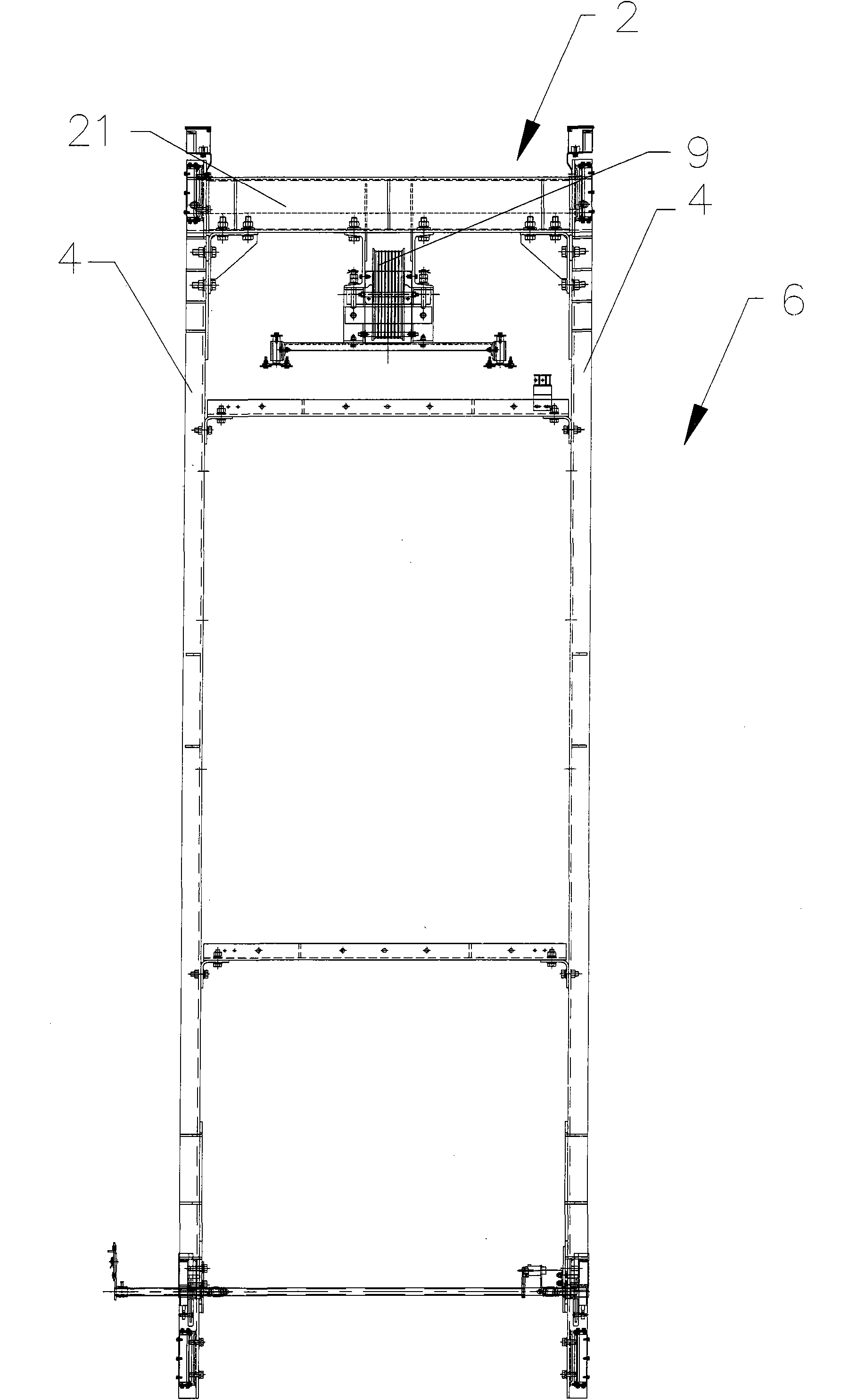 Right angle opening bag rack elevator