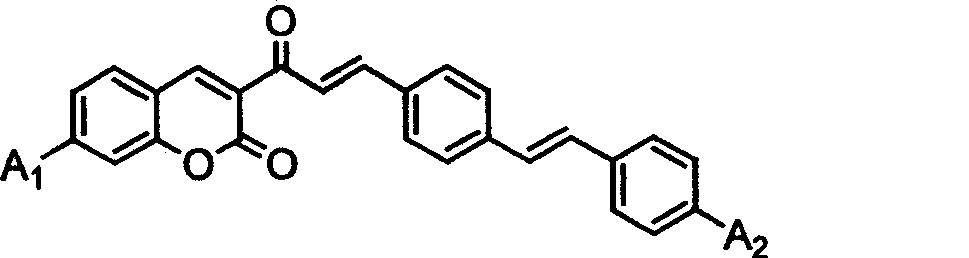 Coumarin dye connected by diphenyl ethylene and its synthesis method and use