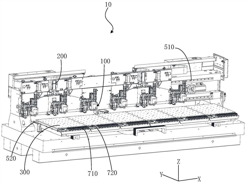 Nailing device, machining equipment and method for inserting workpiece