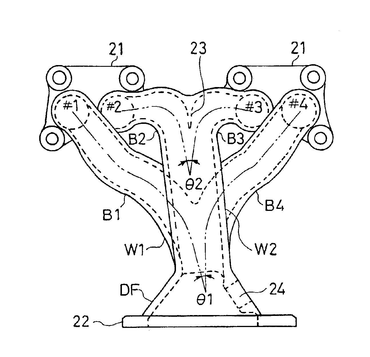 Exhaust manifold for four-cylinder engine
