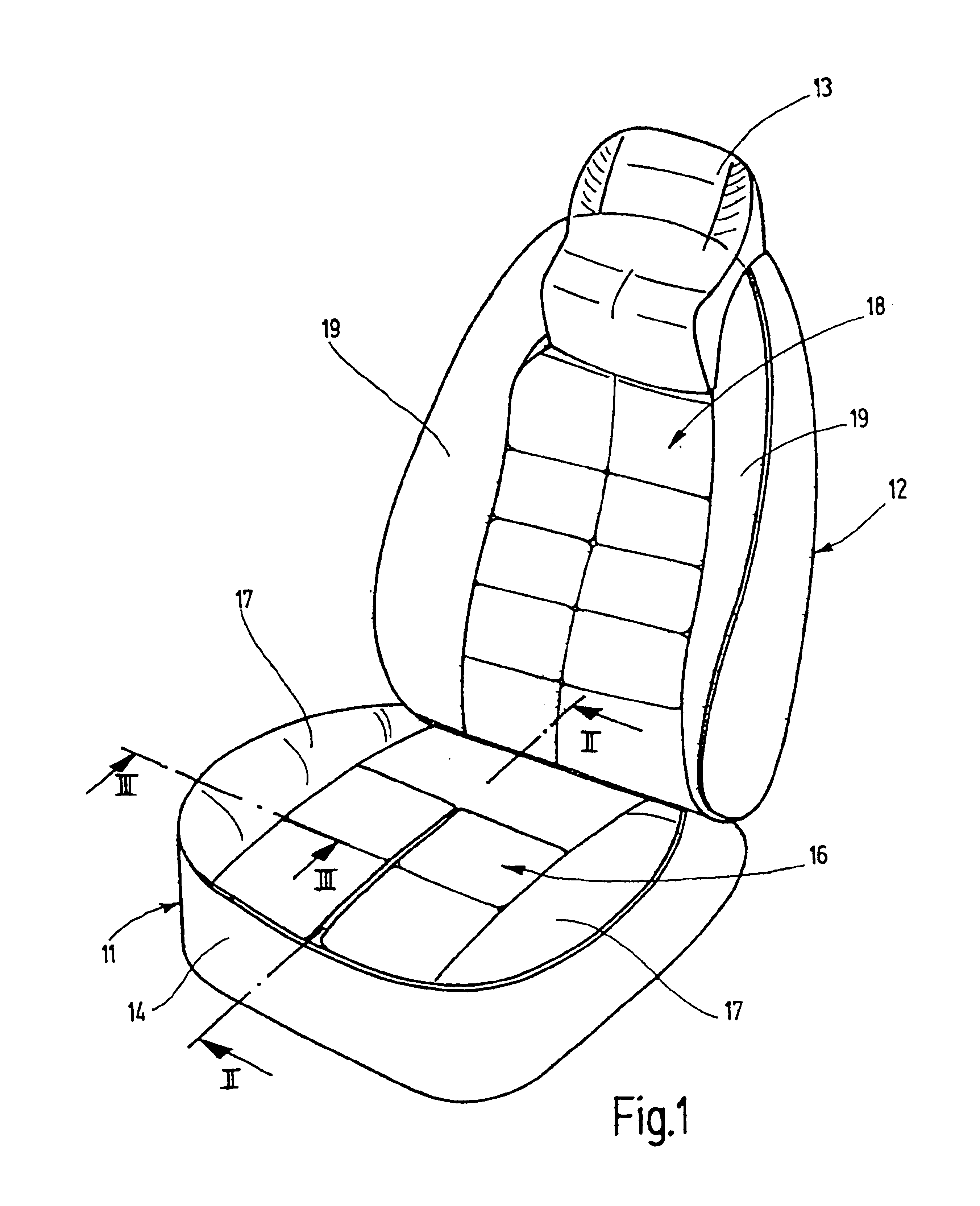 Padding for seats, in particular vehicle seats