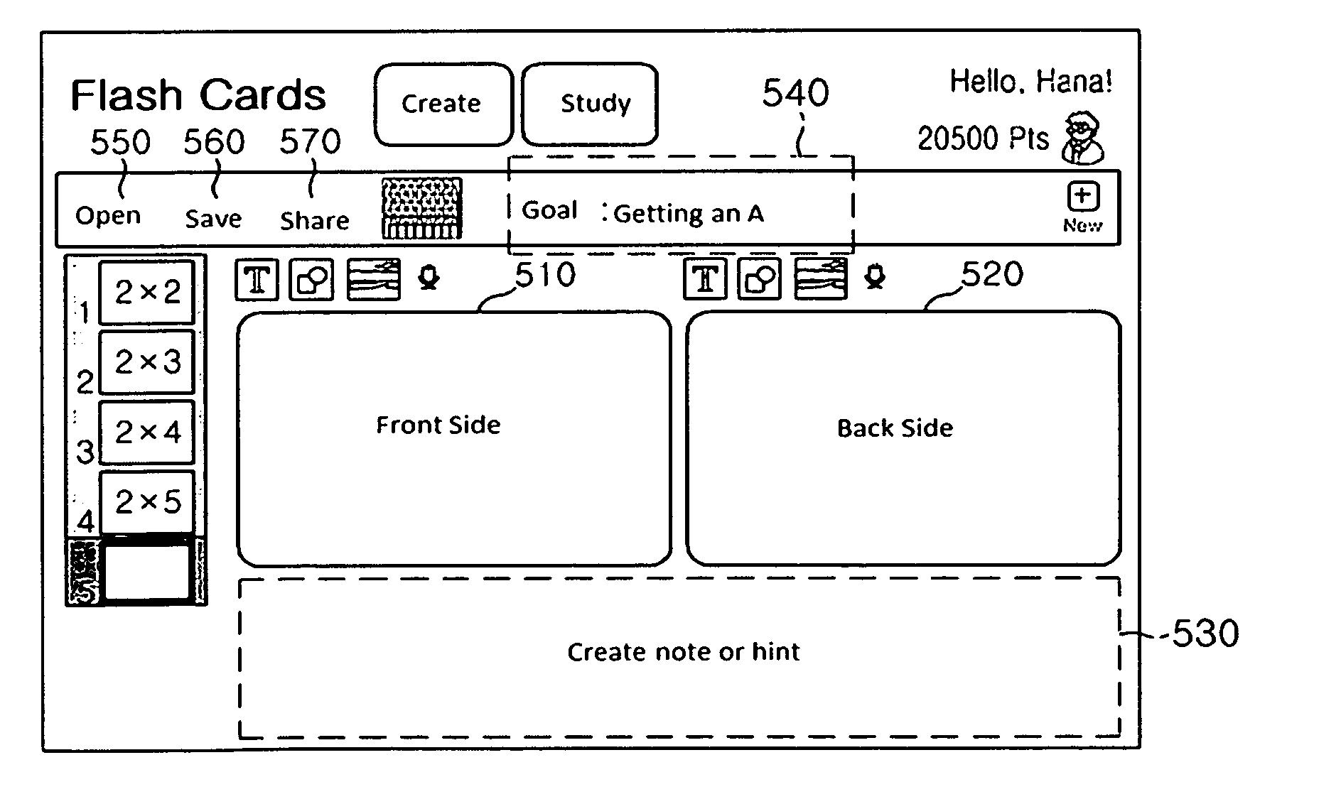 Studying system and method with virtual cards