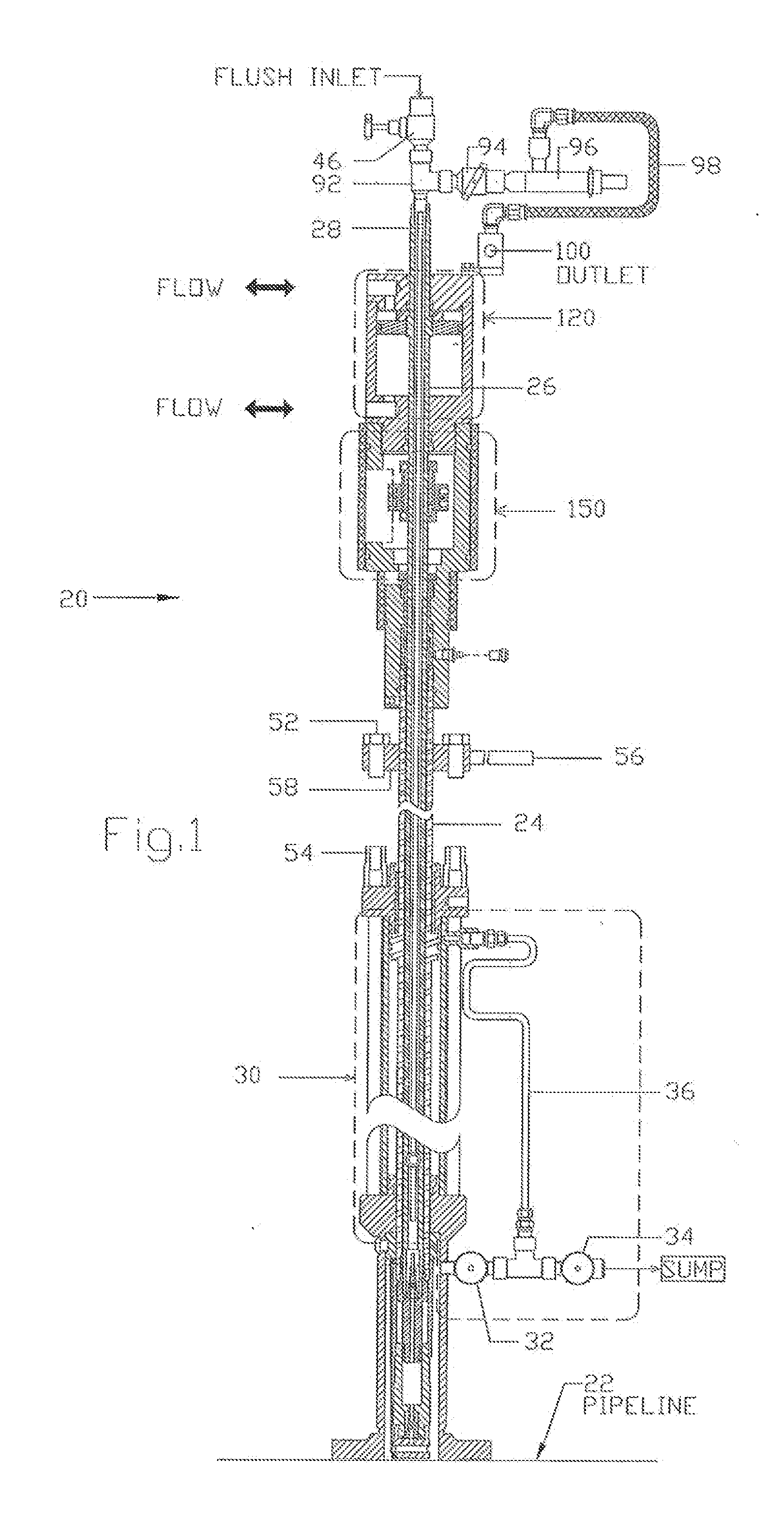 Volumetric sample adjustment assembly located outside a liquid process line