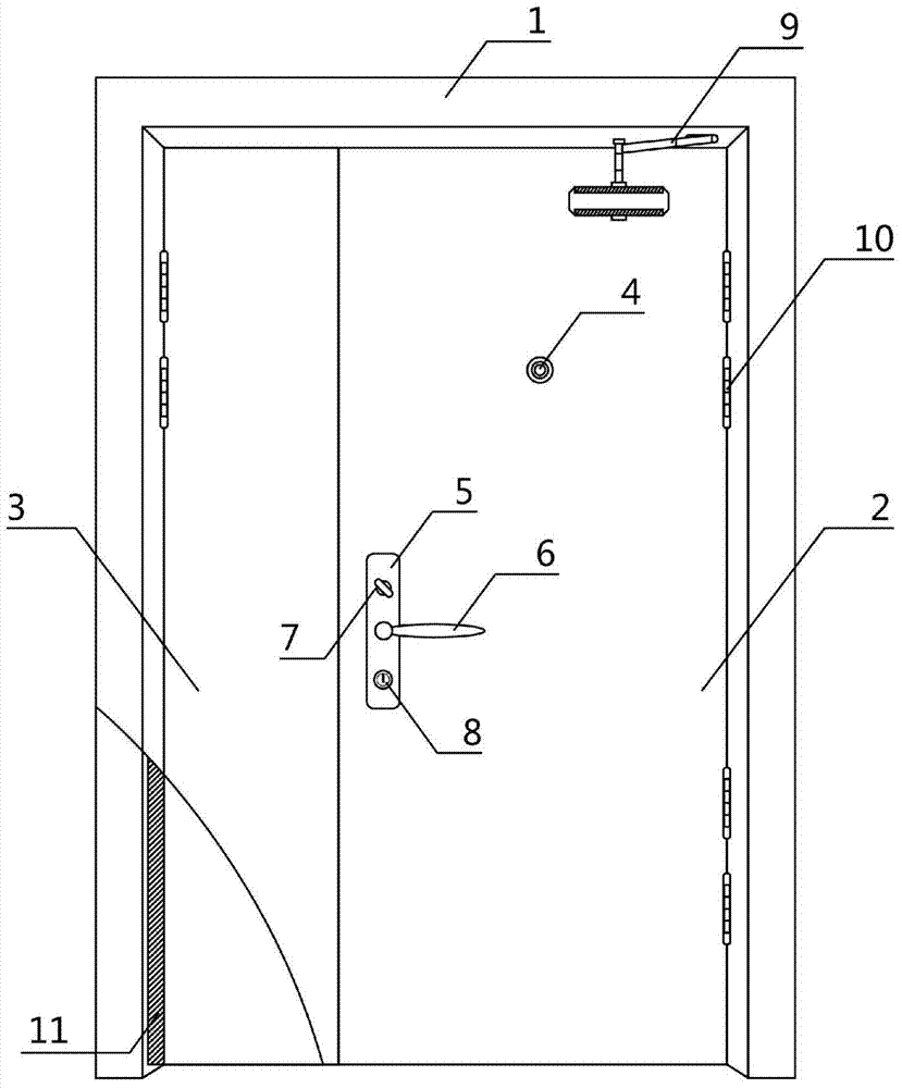 Horizontal-doorframe fireproof door with embedded expansion sealing strip