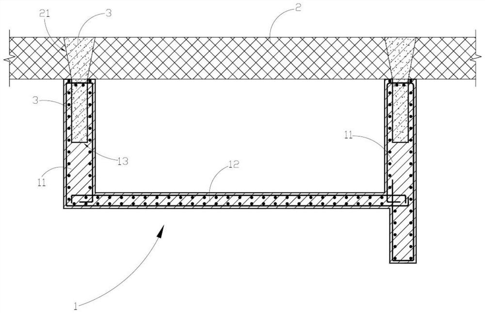 A connection structure and construction method of a prefabricated rail top air duct and a structural slab