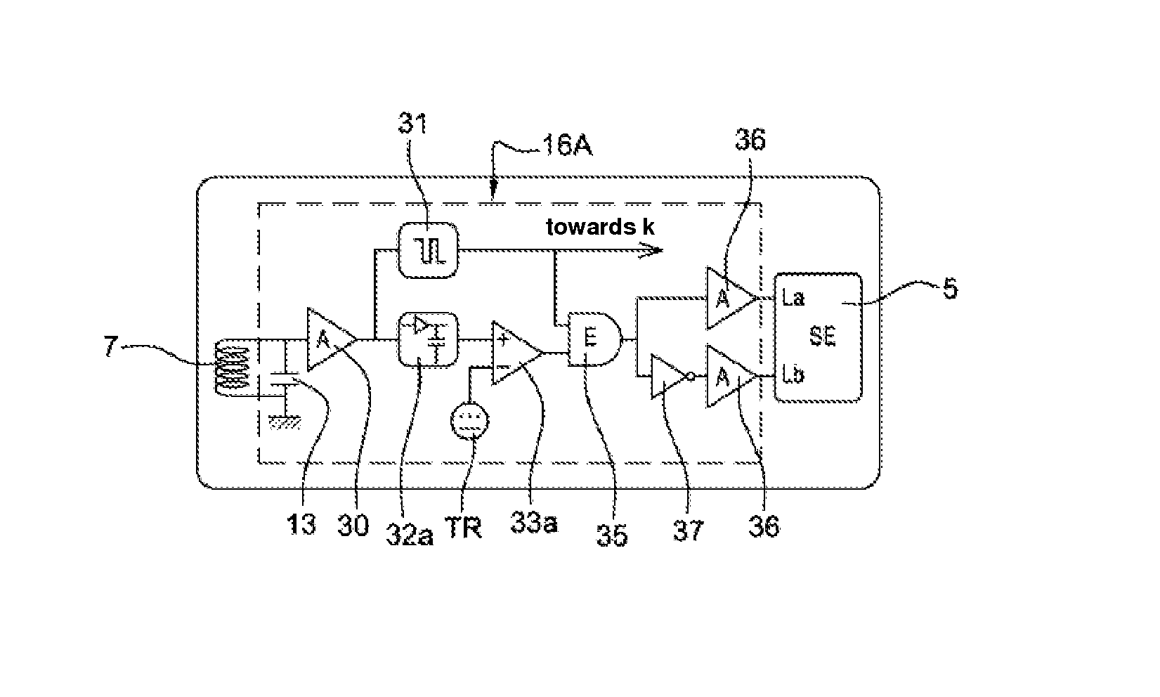 Method, circuit and contactless communication device with activated emitting