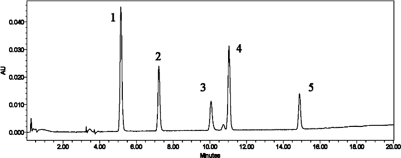 HPLC (high performance liquid chromatography) method for synchronously detecting five polyphenols in apples and distinguishing varieties