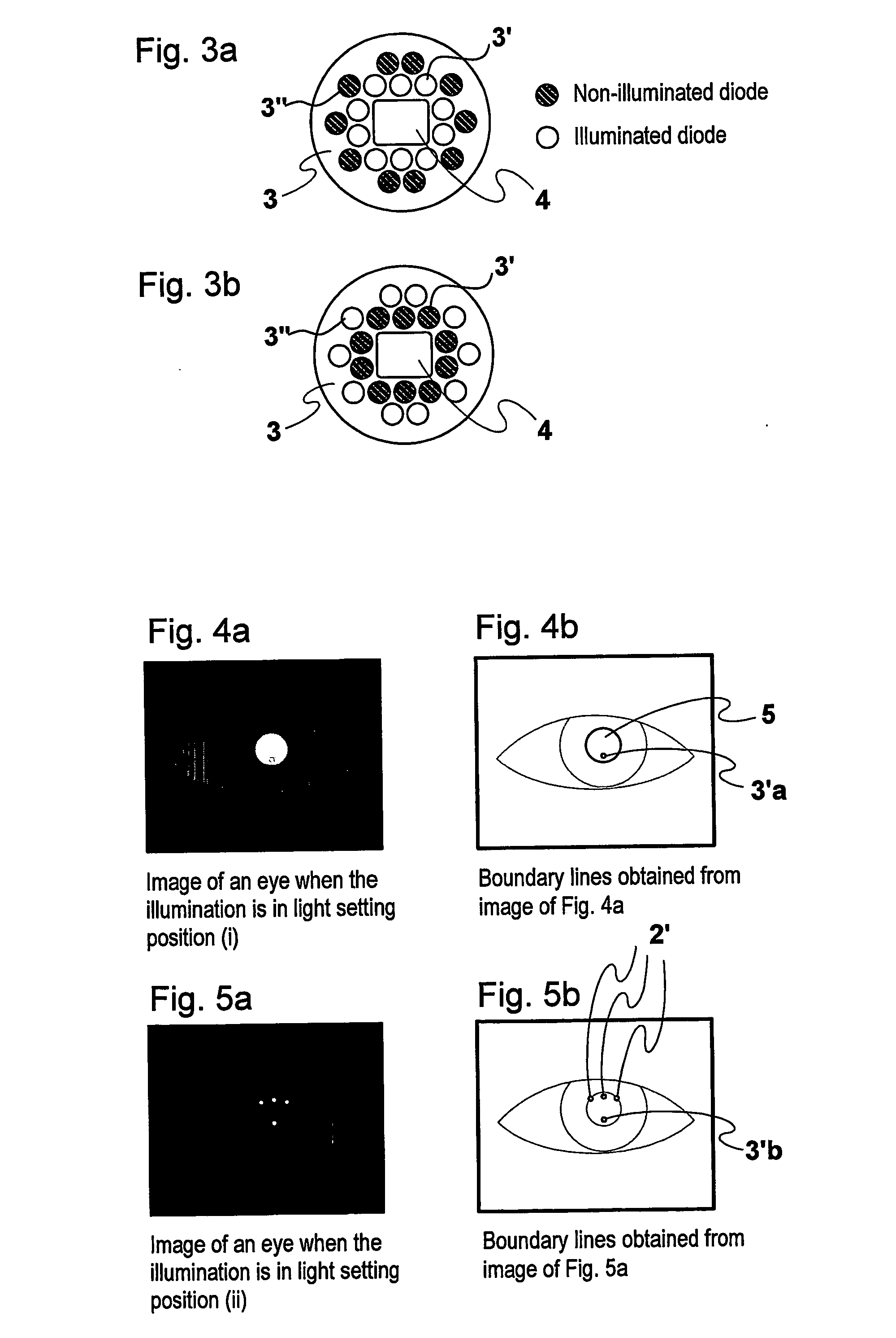 Method and installation for detecting and following an eye and the gaze direction thereof
